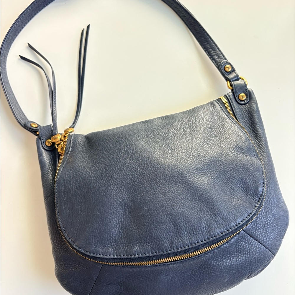 HOBO Navy Leather “Fern” Bag with Gold Accents